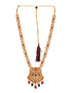 Gold Plated Red & Green stone studded floral long Temple Necklace Jewellerey Set