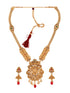 Gold Plated Red & Green stone studded Peacock Temple Design long Necklace Jewellerey Set