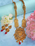Gold Plated Red & Green stone studded Peacock Temple Design long Necklace Jewellerey Set