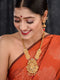 Gold Plated Red & Green stone studded Peacock Temple Design long Necklace Jewellerey Set