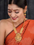 Gold Plated Red & Green stone studded Peacock Temple Design long Necklace Jewellerey Set