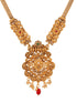 Gold Plated Red & Green stone studded Peacock Temple Design long Necklace Jewellerey Set
