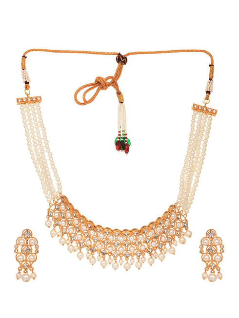 Gold Plated Polki AD Studded Pearl Beaded Intricate Choker Jewellery Set