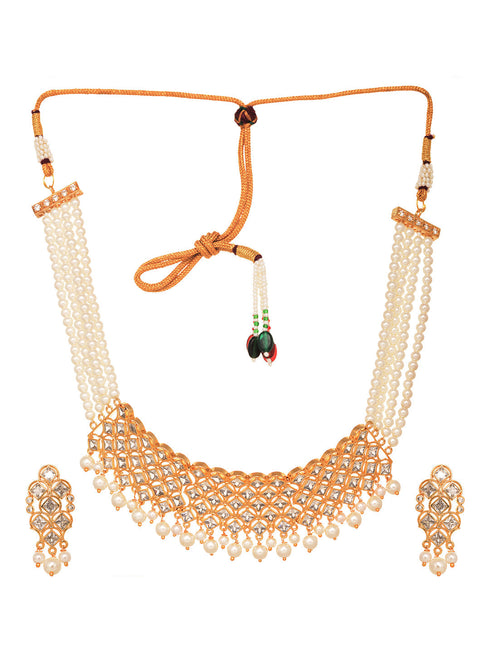 Gold Plated Uncut AD studded Pearl Drops Choker Jewellery Set