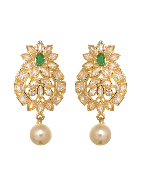 Gold Plated Polki AD studded Green Beads Maala Necklace Set
