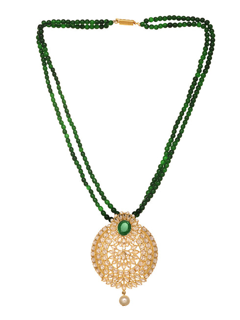 Gold Plated Polki AD studded Green Beads Maala Necklace Set