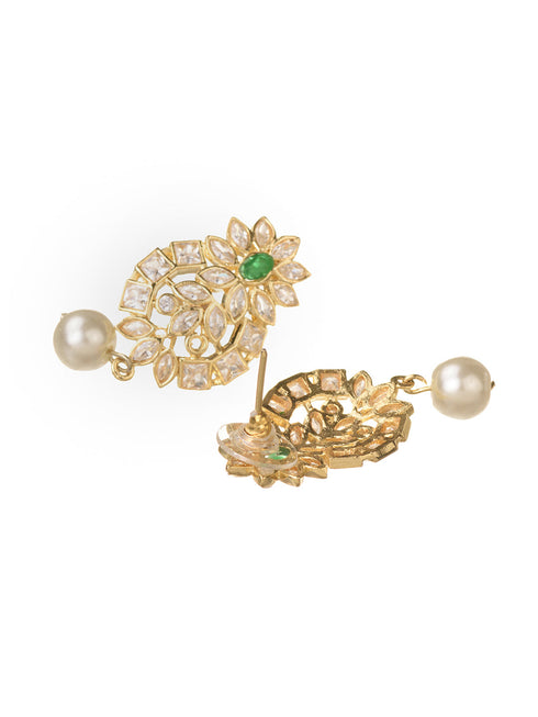 Gold Plated Polki AD studded Green Beads Maala Necklace Set
