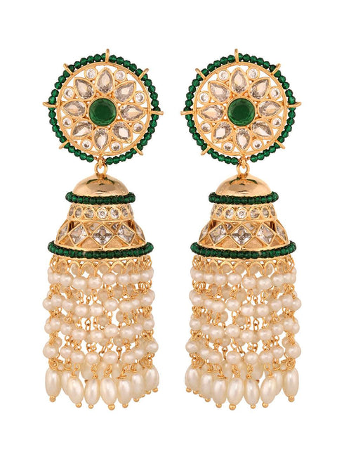 Gold plated Polki Studded Pearl Drops Jhumka Earrings