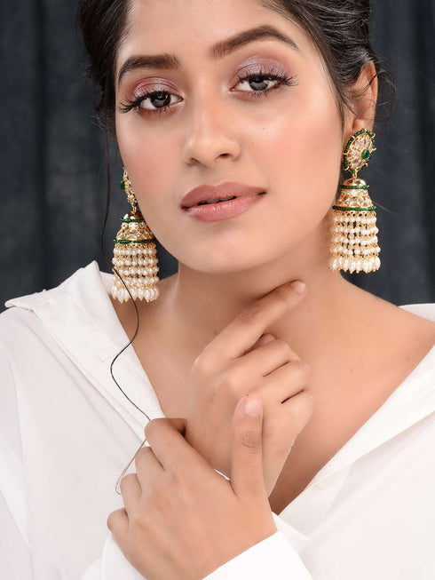 Gold plated Polki Studded Pearl Drops Jhumka Earrings
