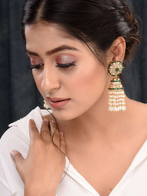 Gold plated Polki Studded Pearl Drops Jhumka Earrings