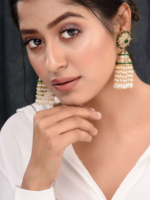 Gold plated Polki Studded Pearl Drops Jhumka Earrings