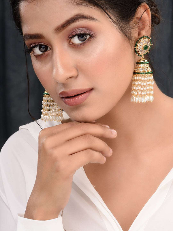 Gold plated Polki Studded Pearl Drops Jhumka Earrings