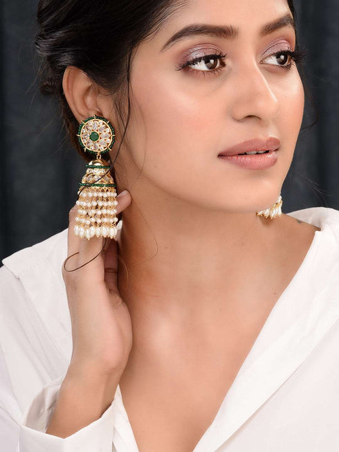 Gold plated Polki Studded Pearl Drops Jhumka Earrings