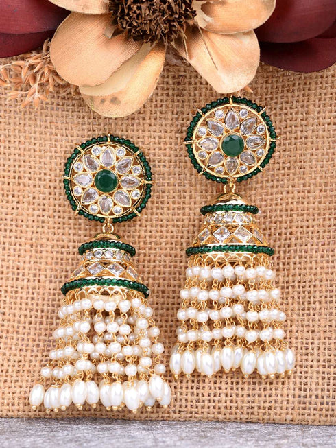 Gold plated Polki Studded Pearl Drops Jhumka Earrings