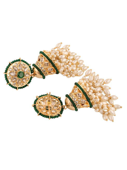 Gold plated Polki Studded Pearl Drops Jhumka Earrings