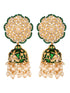 Gold Plated Polki studded Green Meenakari Pearl Drops Earrings
