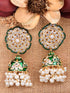 Gold Plated Polki studded Green Meenakari Pearl Drops Earrings
