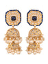 Gold Plated Polki Studded Blue Beads Chandelier Jhumka Earrings