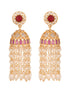Gold Plated Red AD studded Pearl Dops Jhumka Earrings