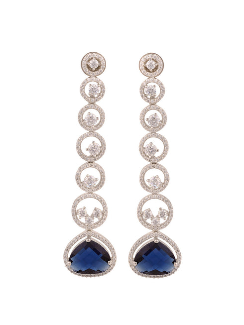 White Rhodium Plated Blue AD studded Drop Earrings