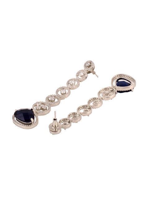 White Rhodium Plated Blue AD studded Drop Earrings