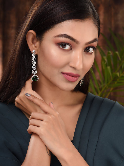 White Rhodium Plated Blue AD studded Drop Earrings