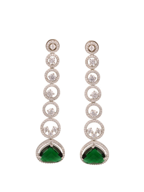 White Rhodium Plated Green AD studded Drop Earrings