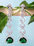 White Rhodium Plated Green AD studded Drop Earrings