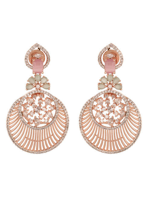 Rosegold Plated Pink AD studded Chandbali Earrings