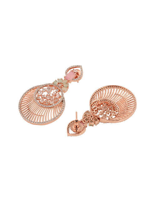 Rosegold Plated Pink AD studded Chandbali Earrings