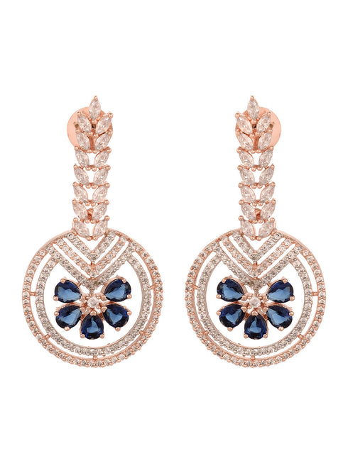 Rosegold Plated Blue AD studded Drop Earrings