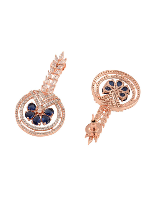 Rosegold Plated Blue AD studded Drop Earrings