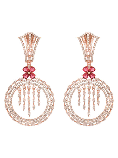 Rosegold Plated Red AD studded Drop Earrings