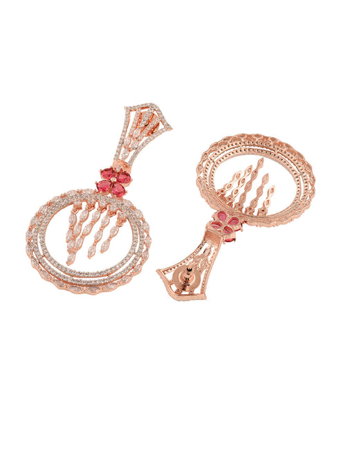 Rosegold Plated Red AD studded Drop Earrings