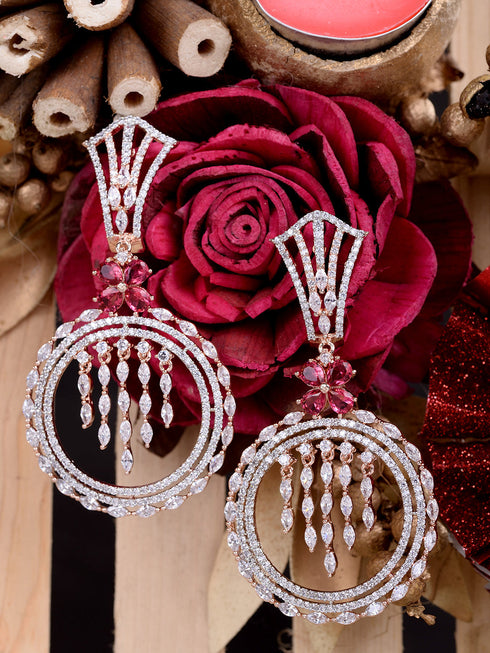 Rosegold Plated Red AD studded Drop Earrings