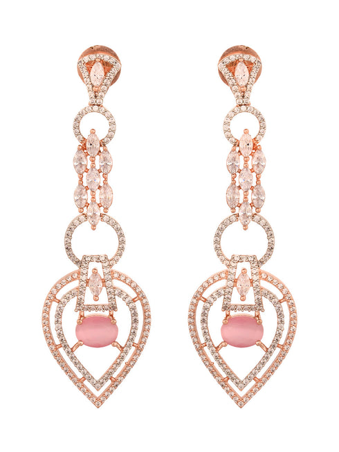 Rosegold Plated Pink AD studded Drop Earrings