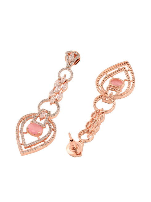 Rosegold Plated Pink AD studded Drop Earrings