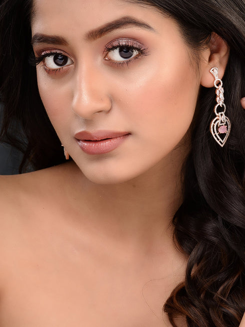 Rosegold Plated Pink AD studded Drop Earrings