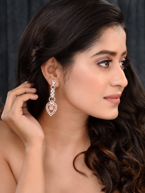 Rosegold Plated Pink AD studded Drop Earrings