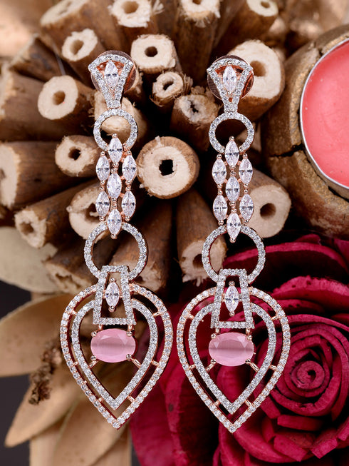 Rosegold Plated Pink AD studded Drop Earrings