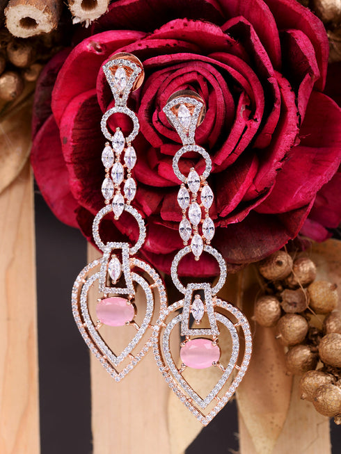 Rosegold Plated Pink AD studded Drop Earrings