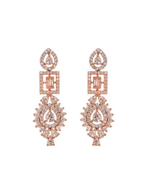 Rosegold Plated AD studded Necklace Earrings Jewellery Set