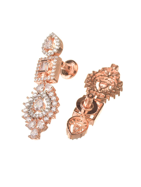 Rosegold Plated AD studded Necklace Earrings Jewellery Set