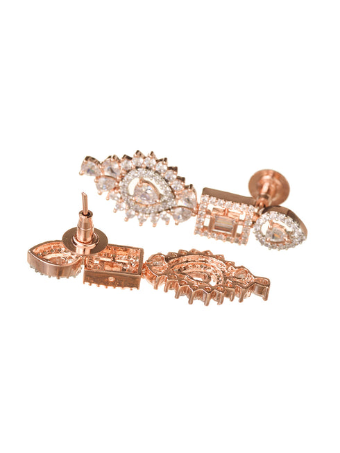 Rosegold Plated AD studded Necklace Earrings Jewellery Set