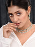 White Rhodium Plated Green AD studded Necklace Earrings Jewellery Set