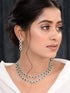 White Rhodium Plated Green AD studded Necklace Earrings Jewellery Set