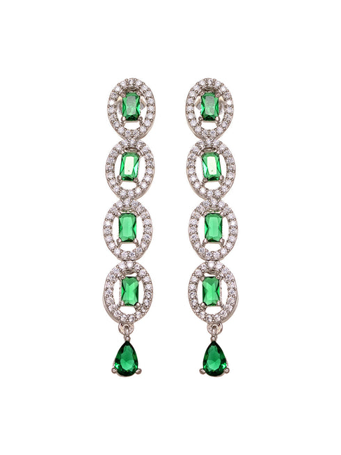 White Rhodium Plated Green AD studded Necklace Earrings Jewellery Set