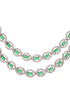 White Rhodium Plated Green AD studded Necklace Earrings Jewellery Set