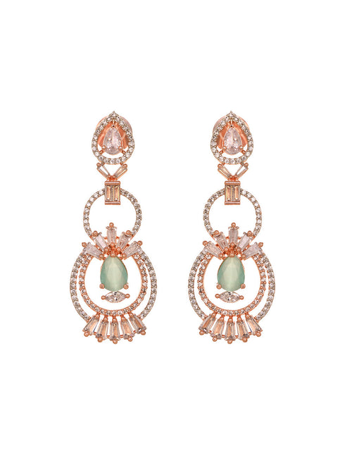 Rosegold Plated Mint AD studded Necklace Earrings Jewellery Set