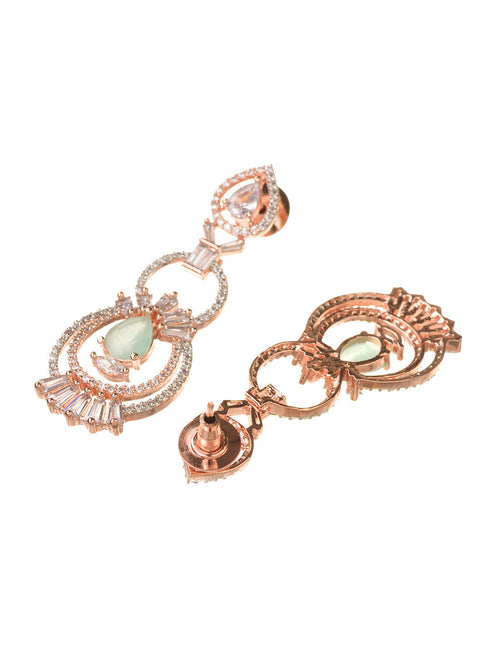 Rosegold Plated Mint AD studded Necklace Earrings Jewellery Set